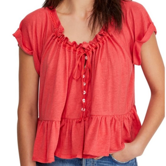 Free People Tops - NWT Free People Red Charlie Tee Shirt Size Small